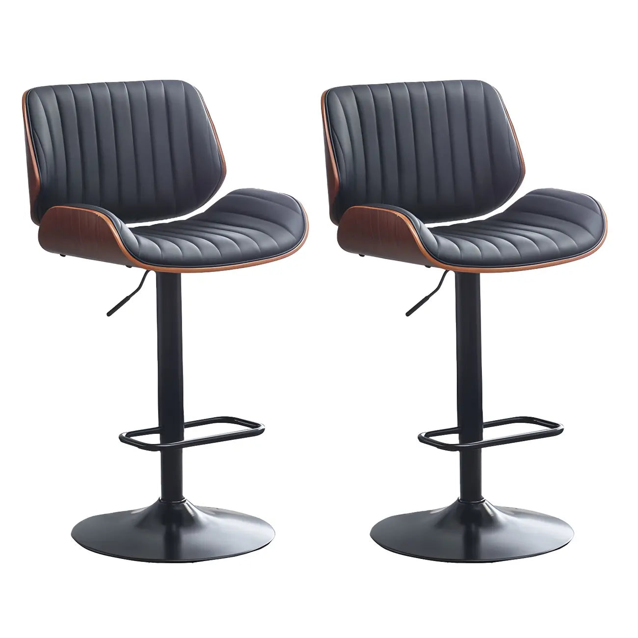 Elegant Wood Leather Red Swivel Adjustable Bar Stool