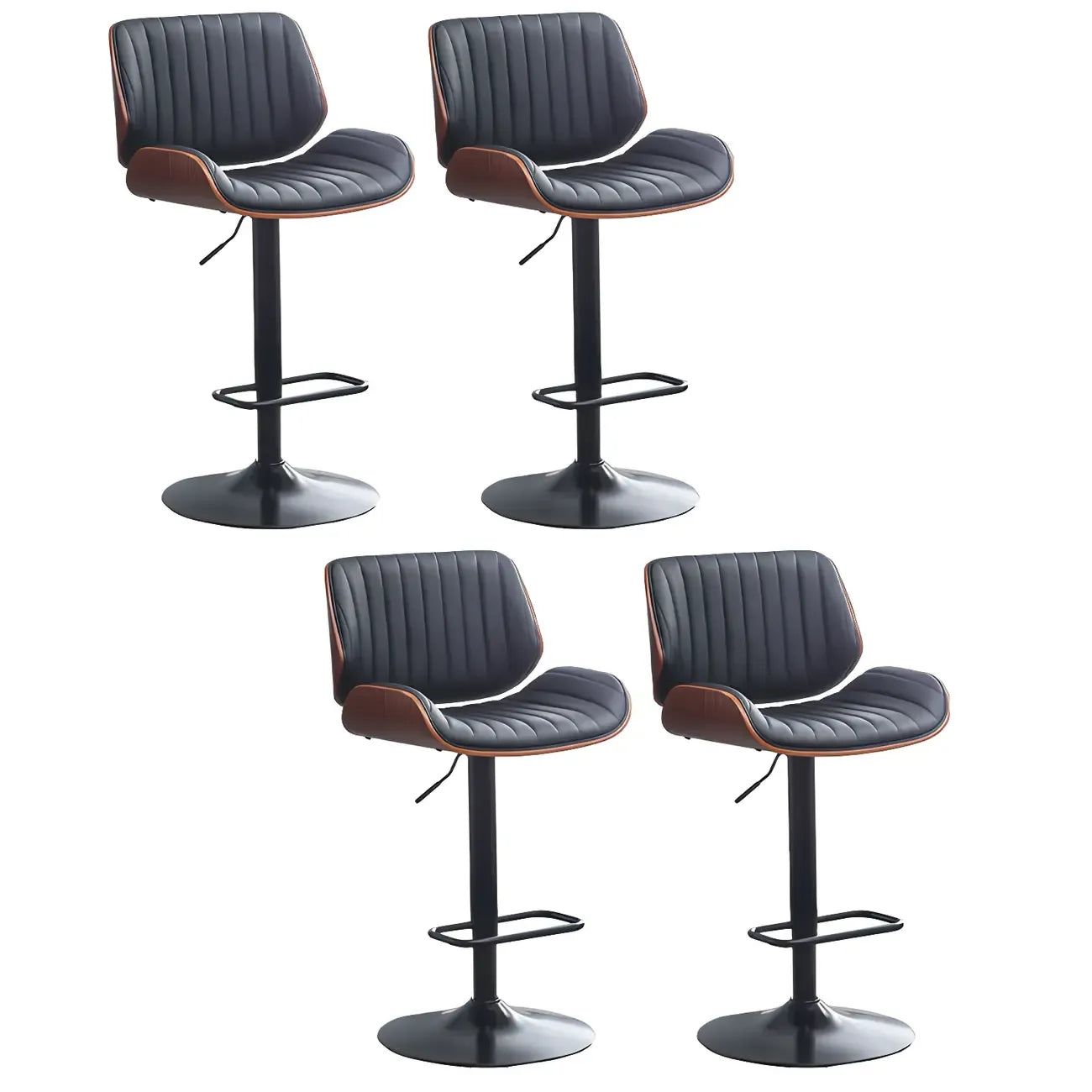 Elegant Wood Leather Red Swivel Adjustable Bar Stool