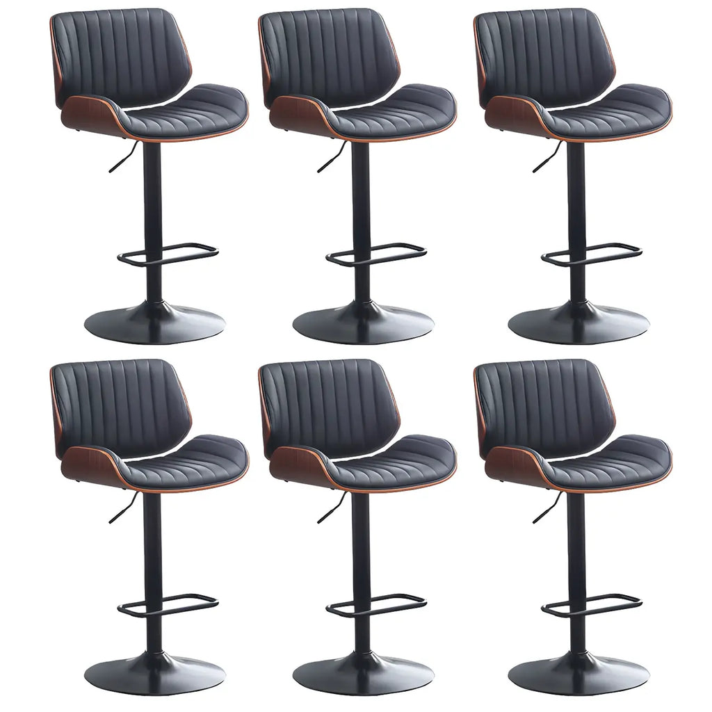 Elegant Wood Leather Red Swivel Adjustable Bar Stool