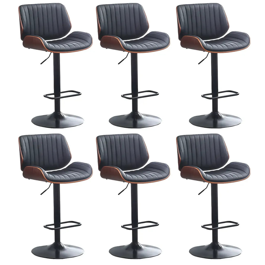 Elegant Wood Leather Red Swivel Adjustable Bar Stool