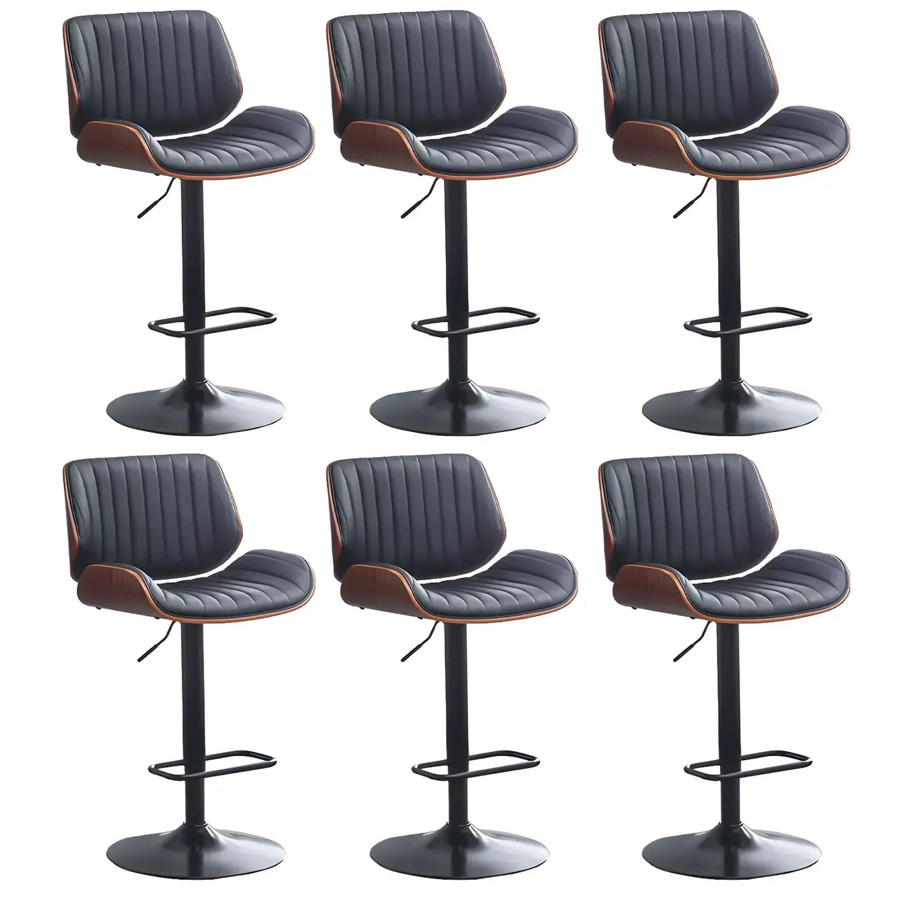 Elegant Wood Leather Red Swivel Adjustable Bar Stool