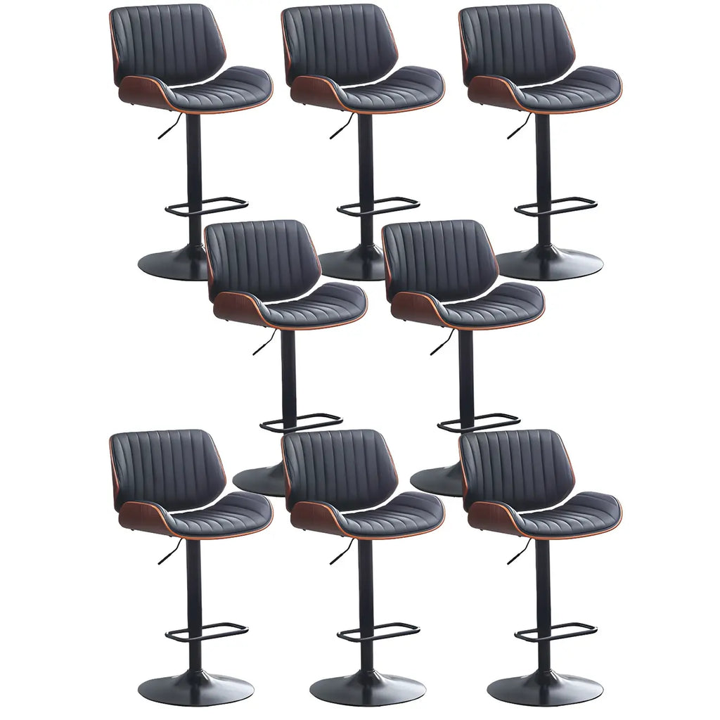 Elegant Wood Leather Red Swivel Adjustable Bar Stool