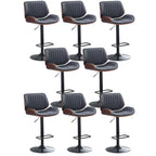 Elegant Wood Leather Red Swivel Adjustable Bar Stool