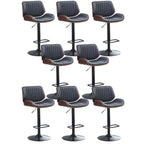 Elegant Wood Leather Red Swivel Adjustable Bar Stool