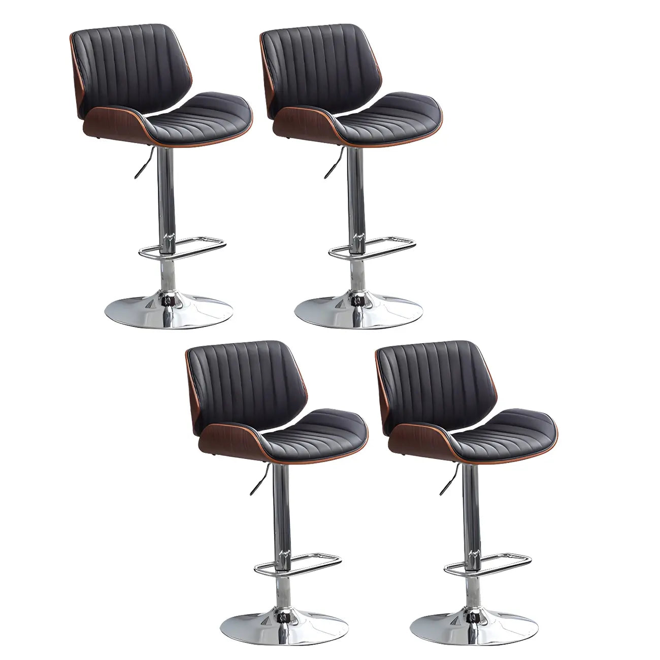 Elegant Wood Leather Red Swivel Adjustable Bar Stool