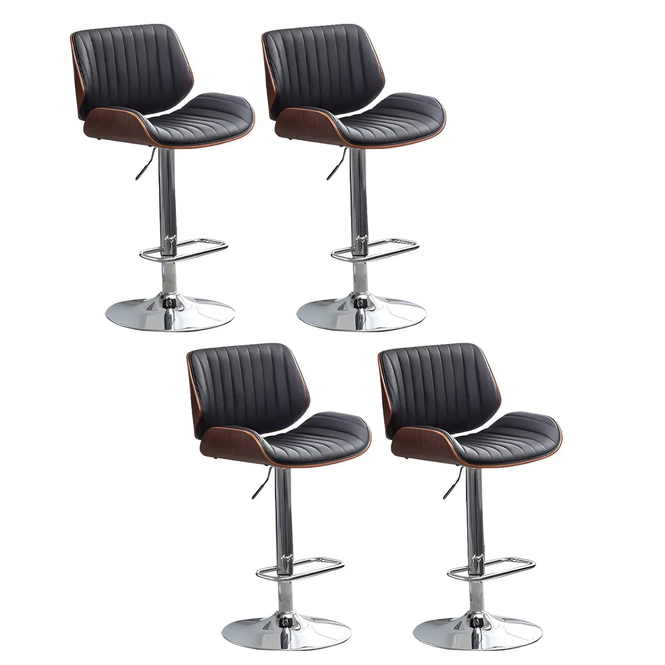 Elegant Wood Leather Red Swivel Adjustable Bar Stool