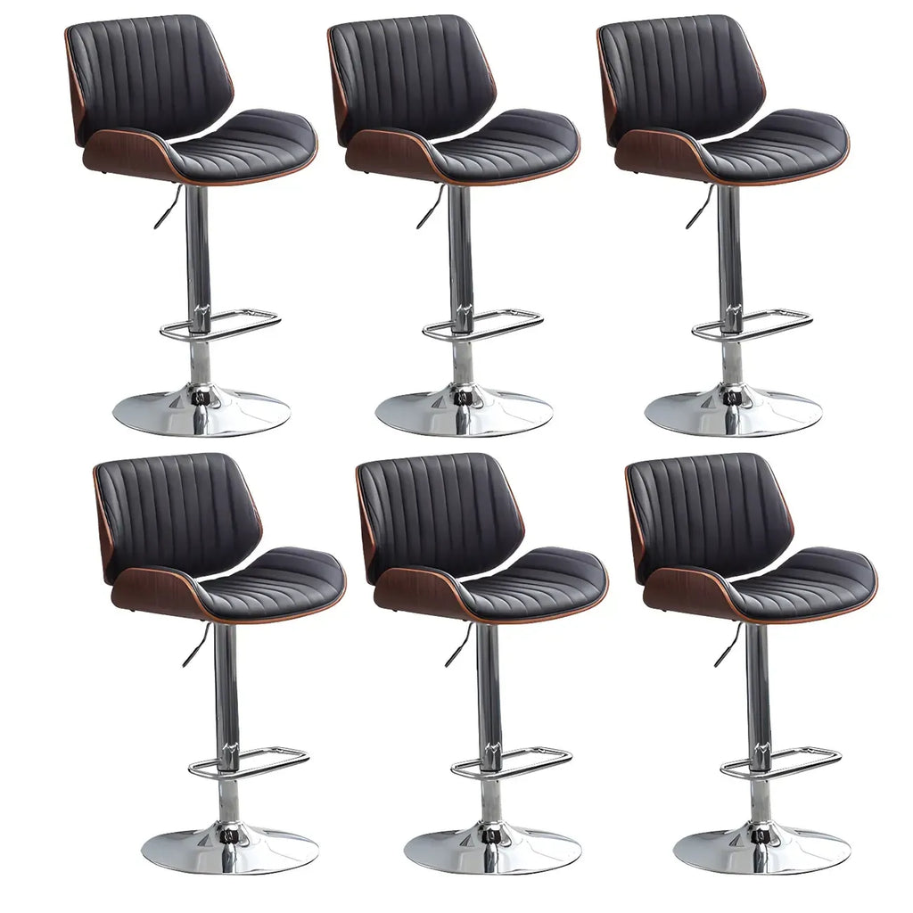 Elegant Wood Leather Red Swivel Adjustable Bar Stool