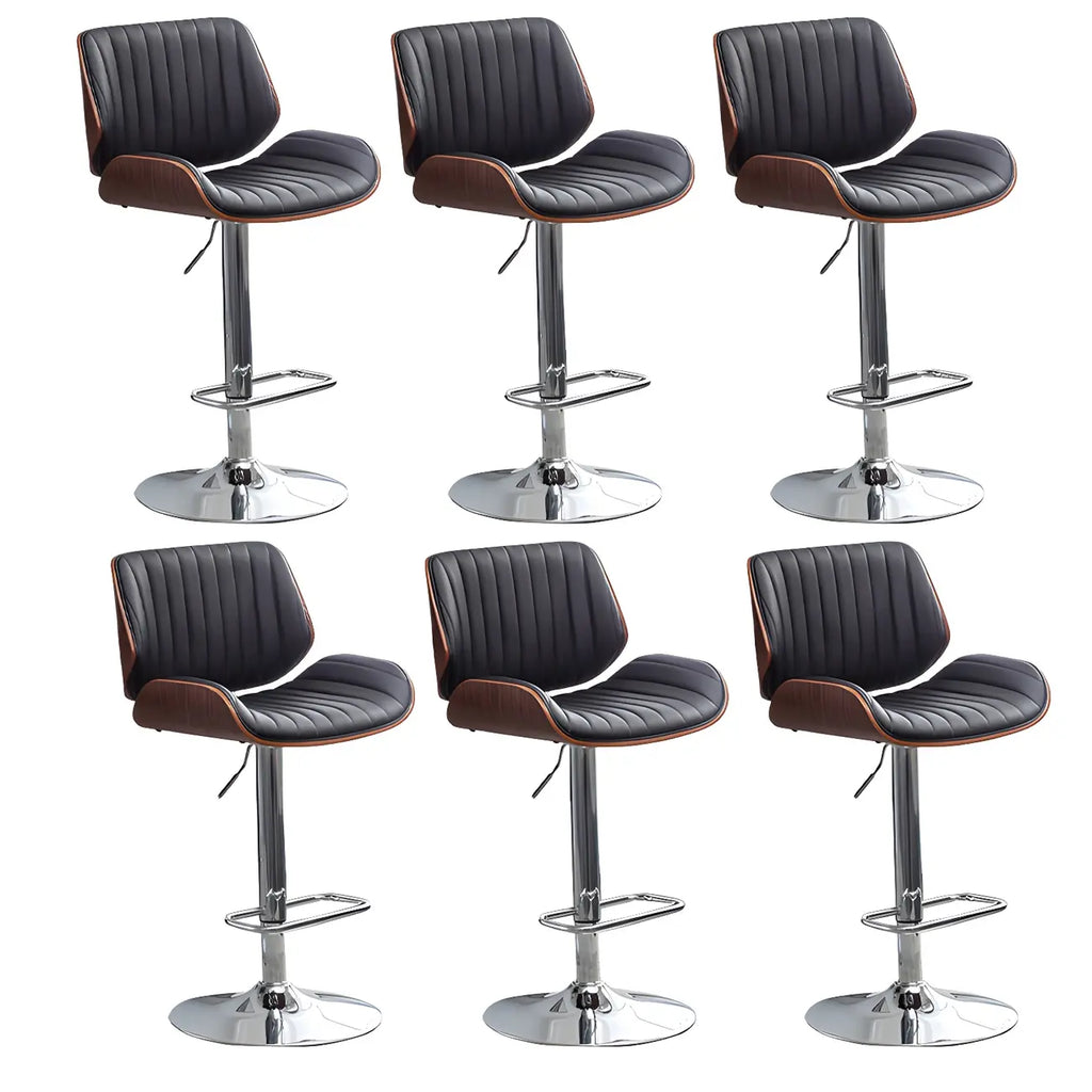 Elegant Wood Leather Red Swivel Adjustable Bar Stool