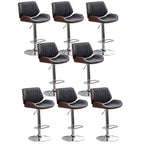 Elegant Wood Leather Red Swivel Adjustable Bar Stool