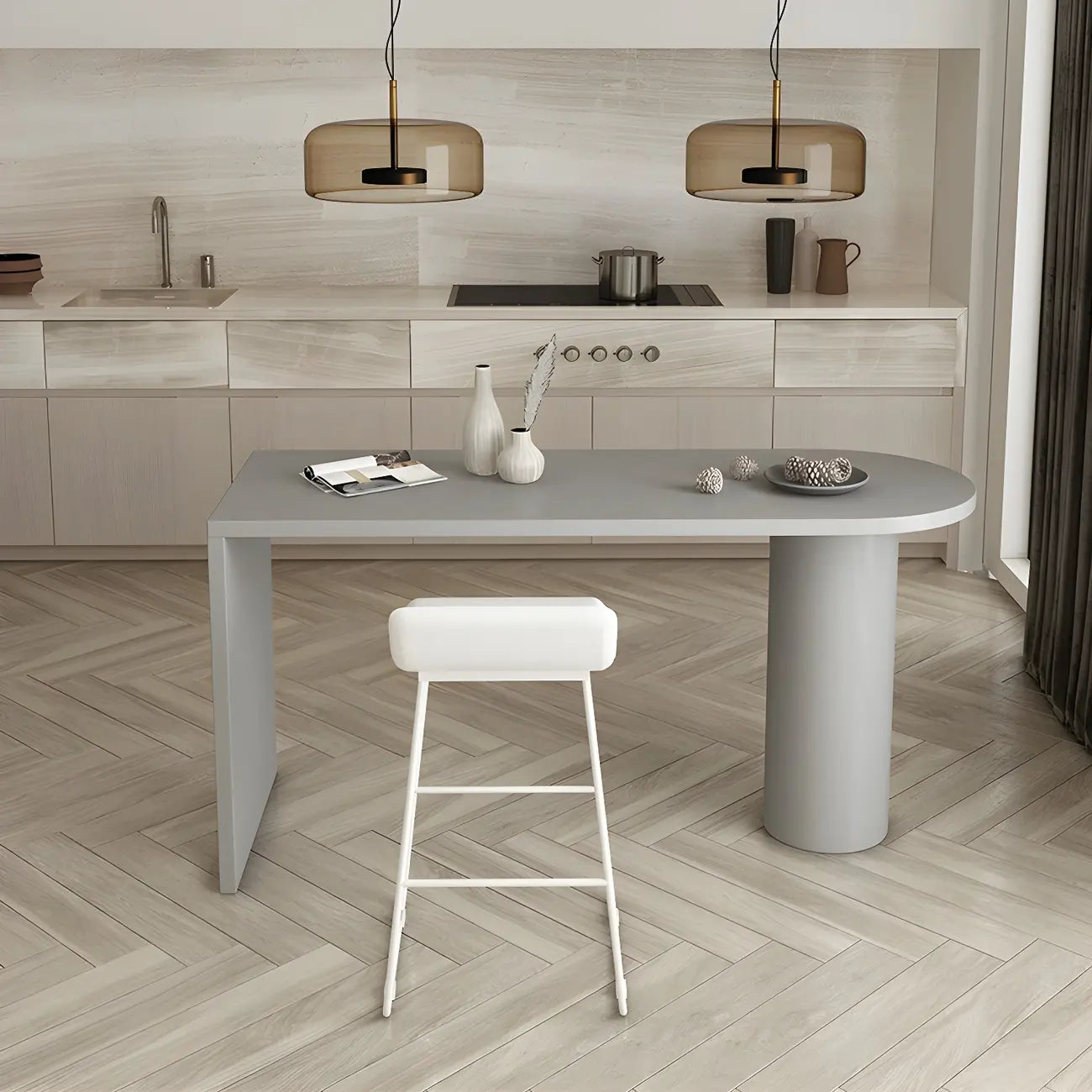 Free Form Modern Gray Bar Table with Wood Top