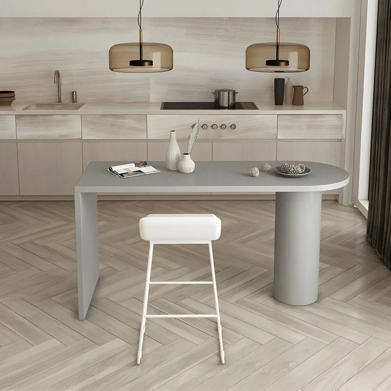 Free Form Modern Gray Bar Table with Wood Top