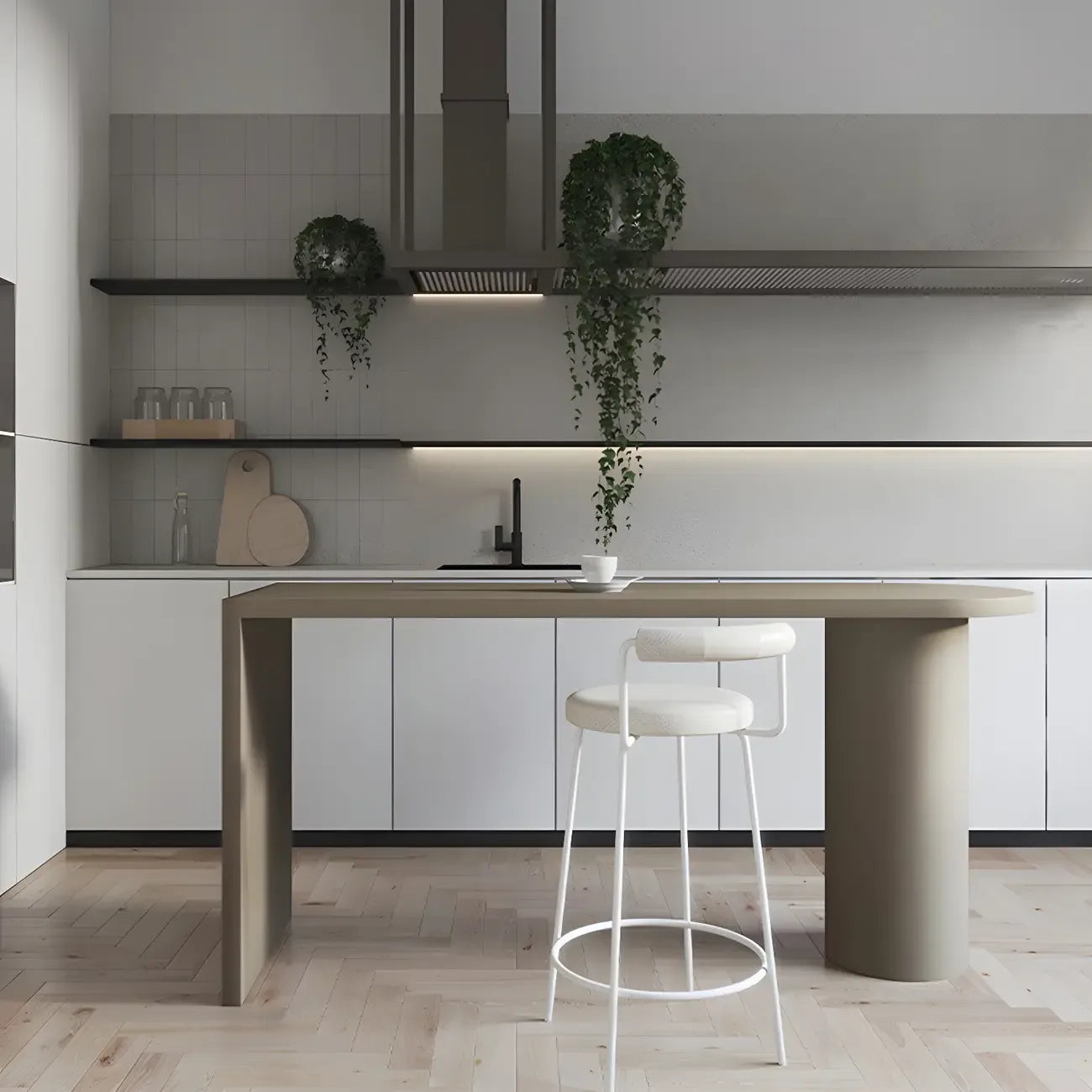 Free Form Modern Gray Bar Table with Wood Top