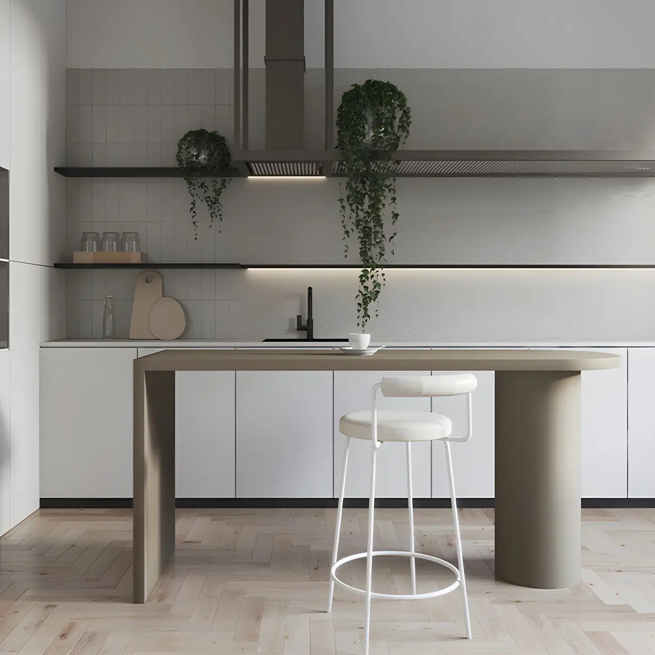 Free Form Modern Gray Bar Table with Wood Top