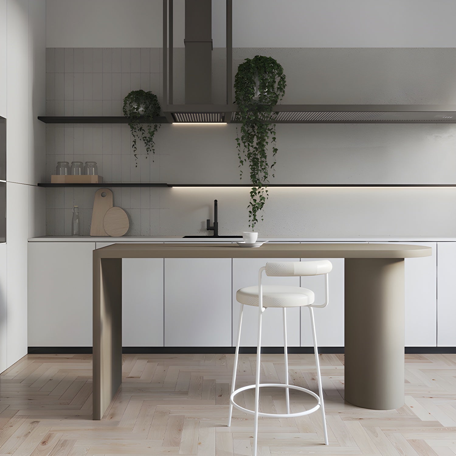 Free Form Modern Gray Bar Table with Wood Top