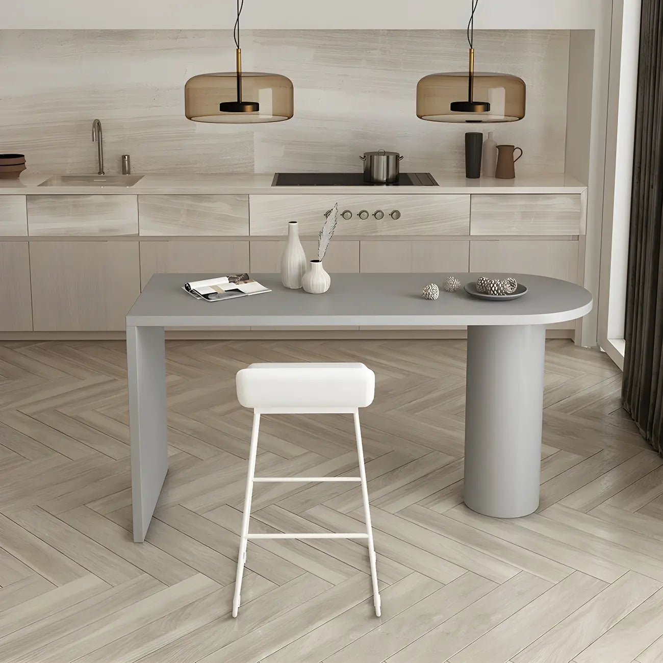 Free Form Modern Gray Bar Table with Wood Top