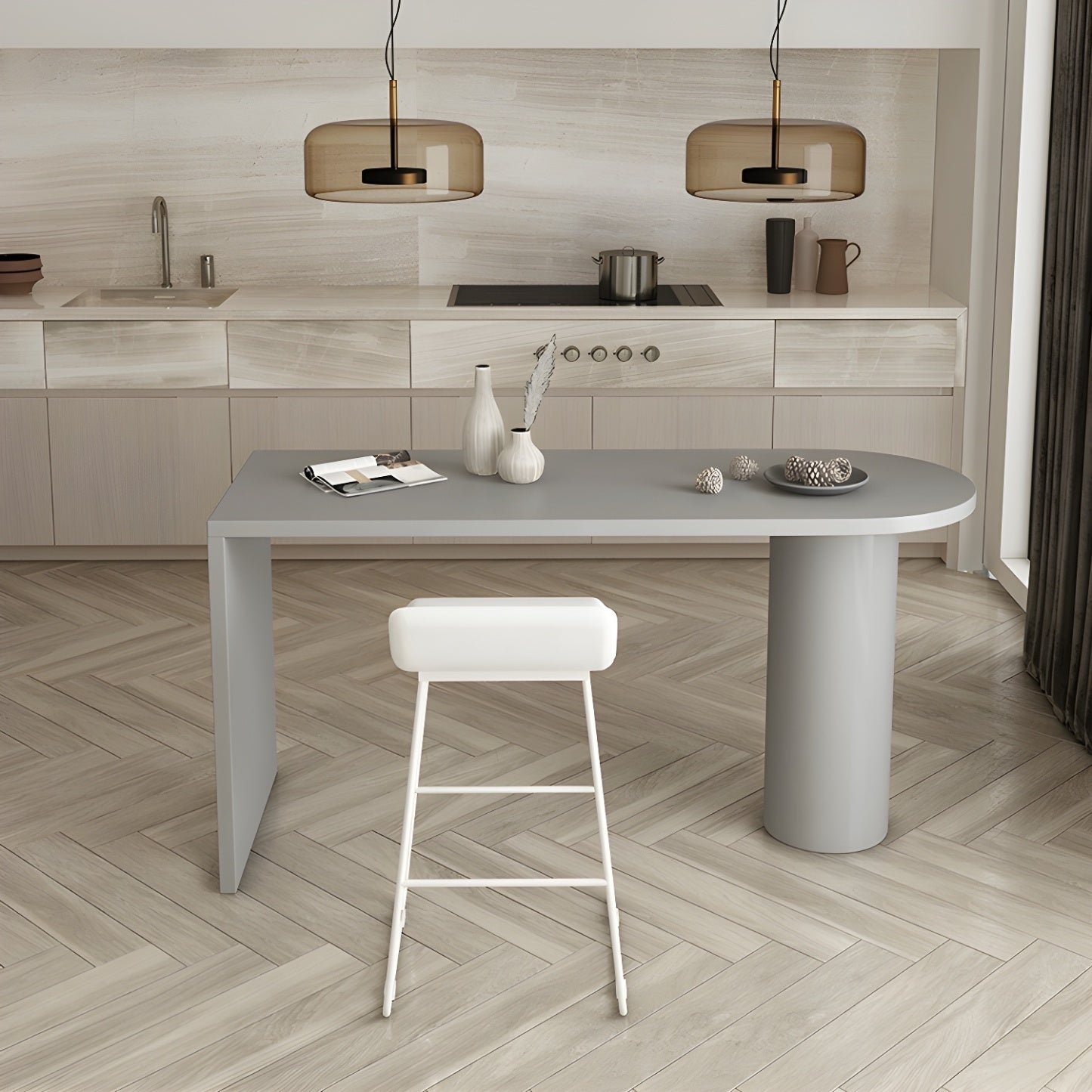 Free Form Modern Gray Bar Table with Wood Top