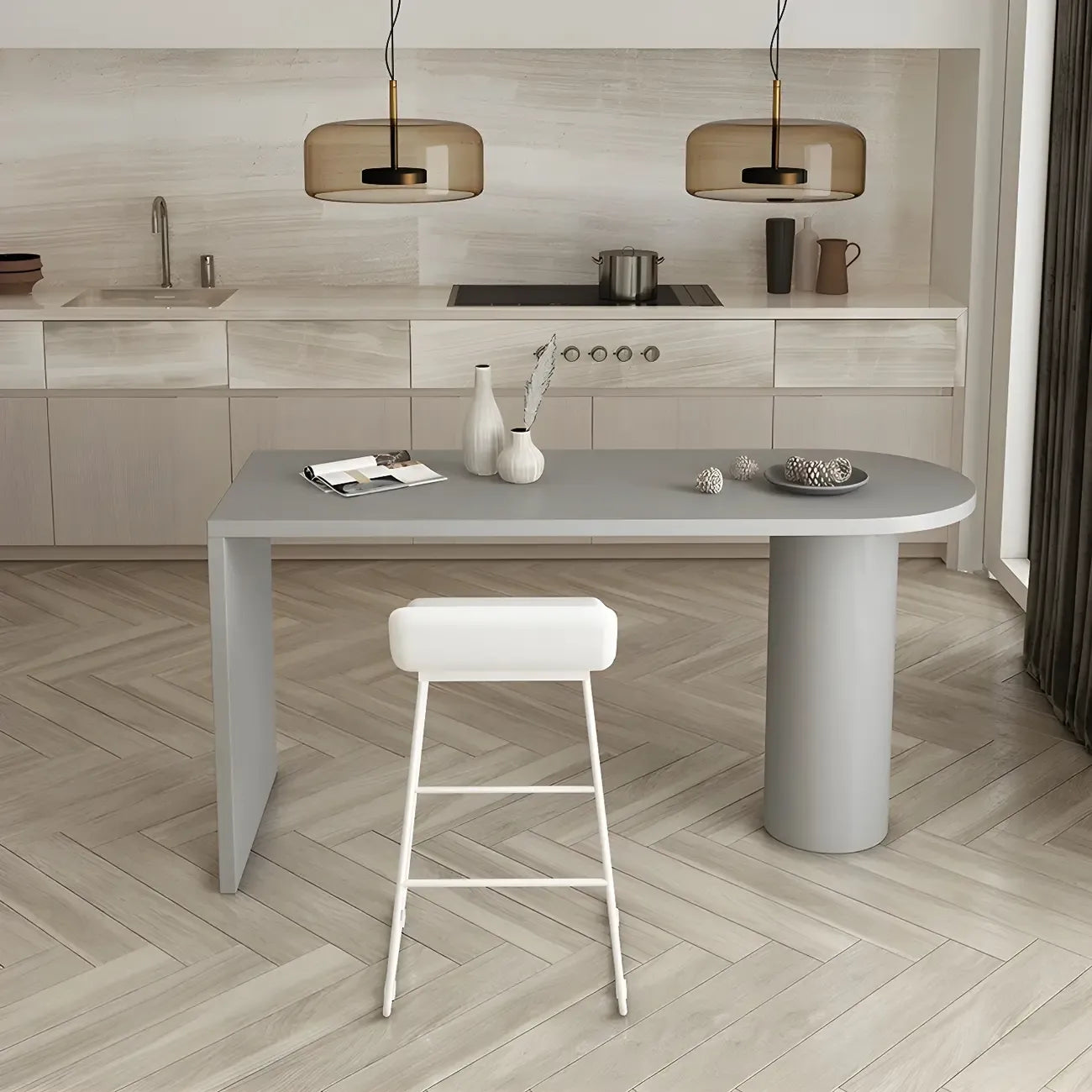 Free Form Modern Gray Bar Table with Wood Top