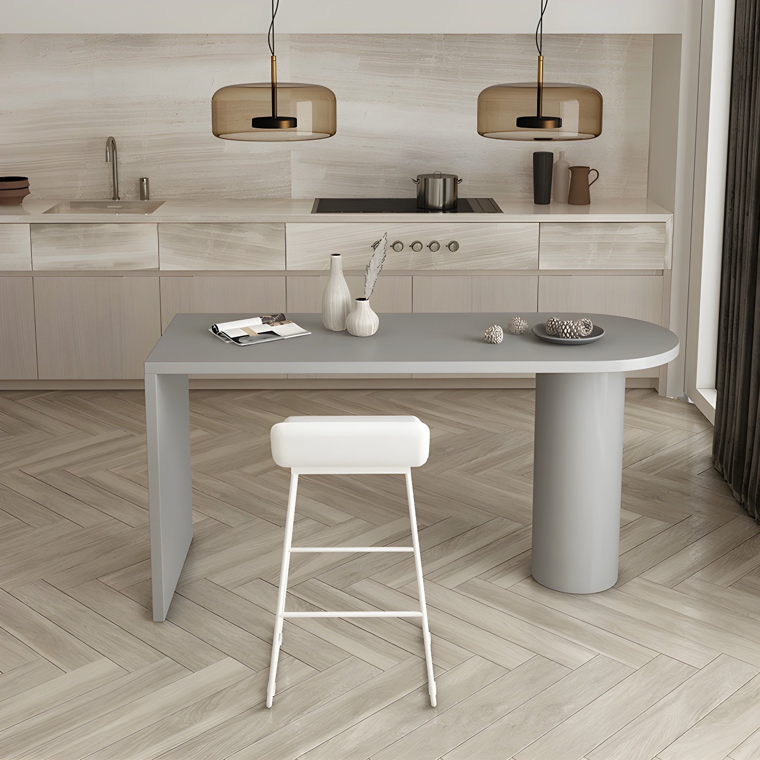 Free Form Modern Gray Bar Table with Wood Top