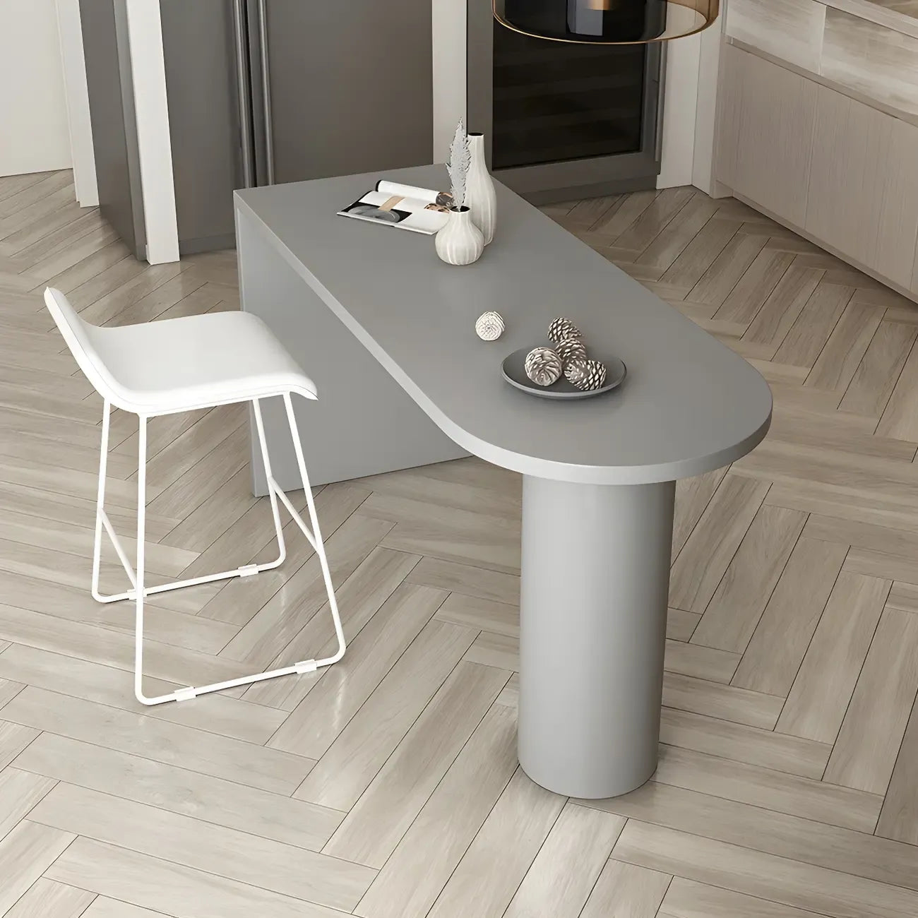 Free Form Modern Gray Bar Table with Wood Top
