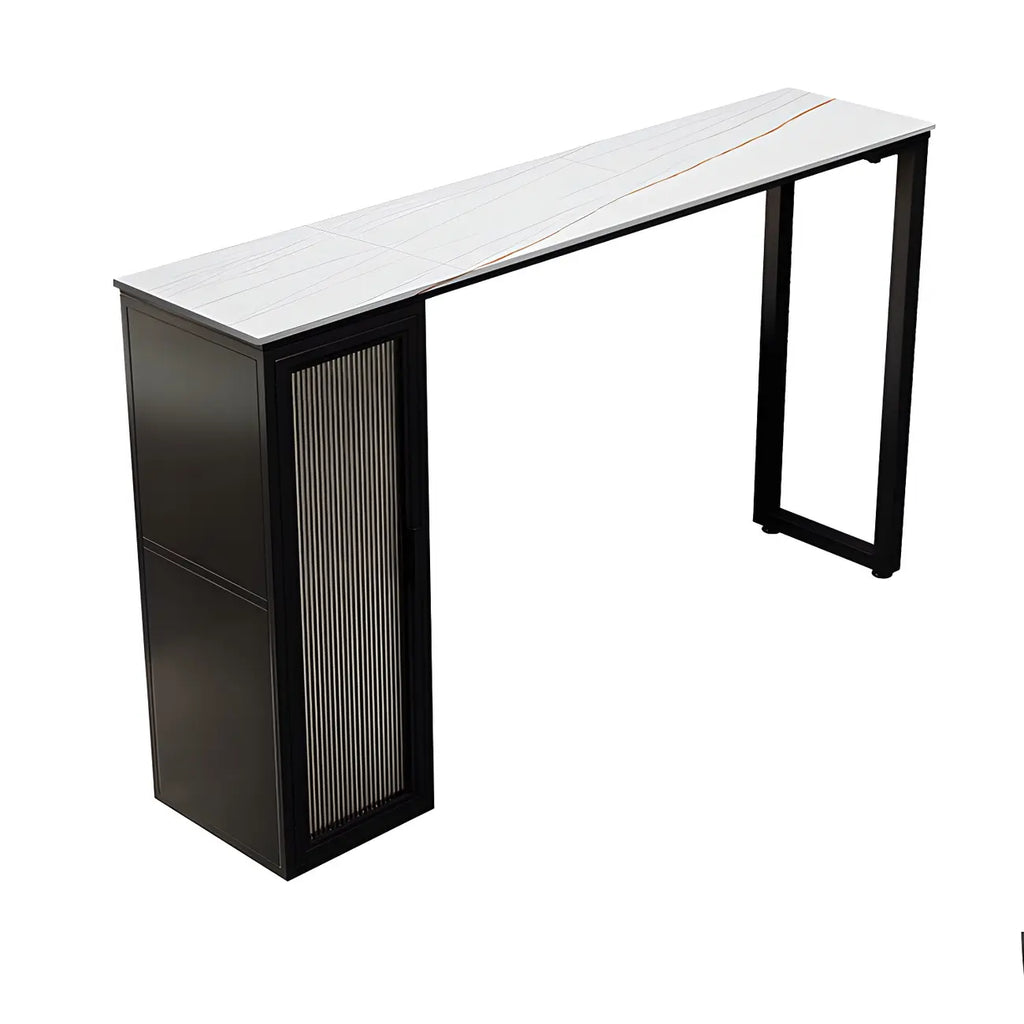 Modern Black Stone Steel Pedestal Storage Bar Tables