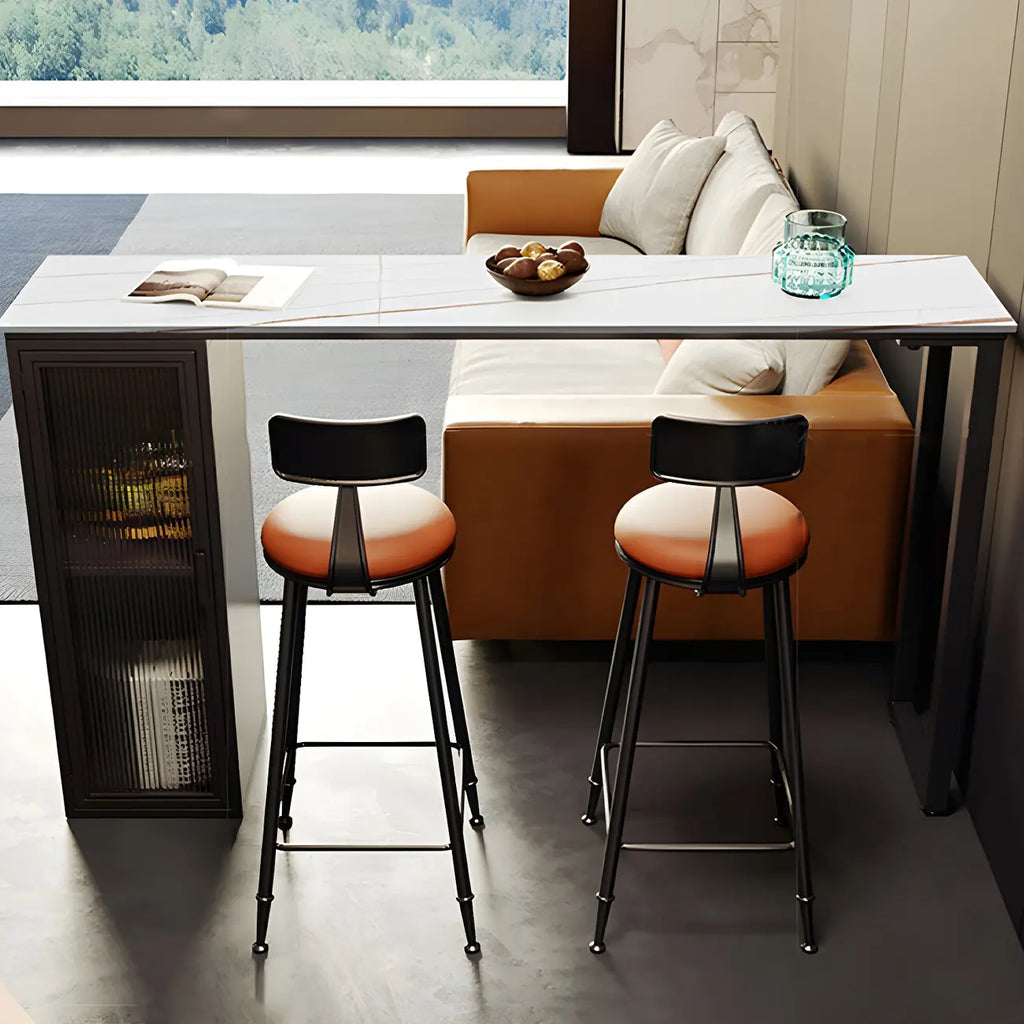 Modern Black Stone Steel Pedestal Storage Bar Tables