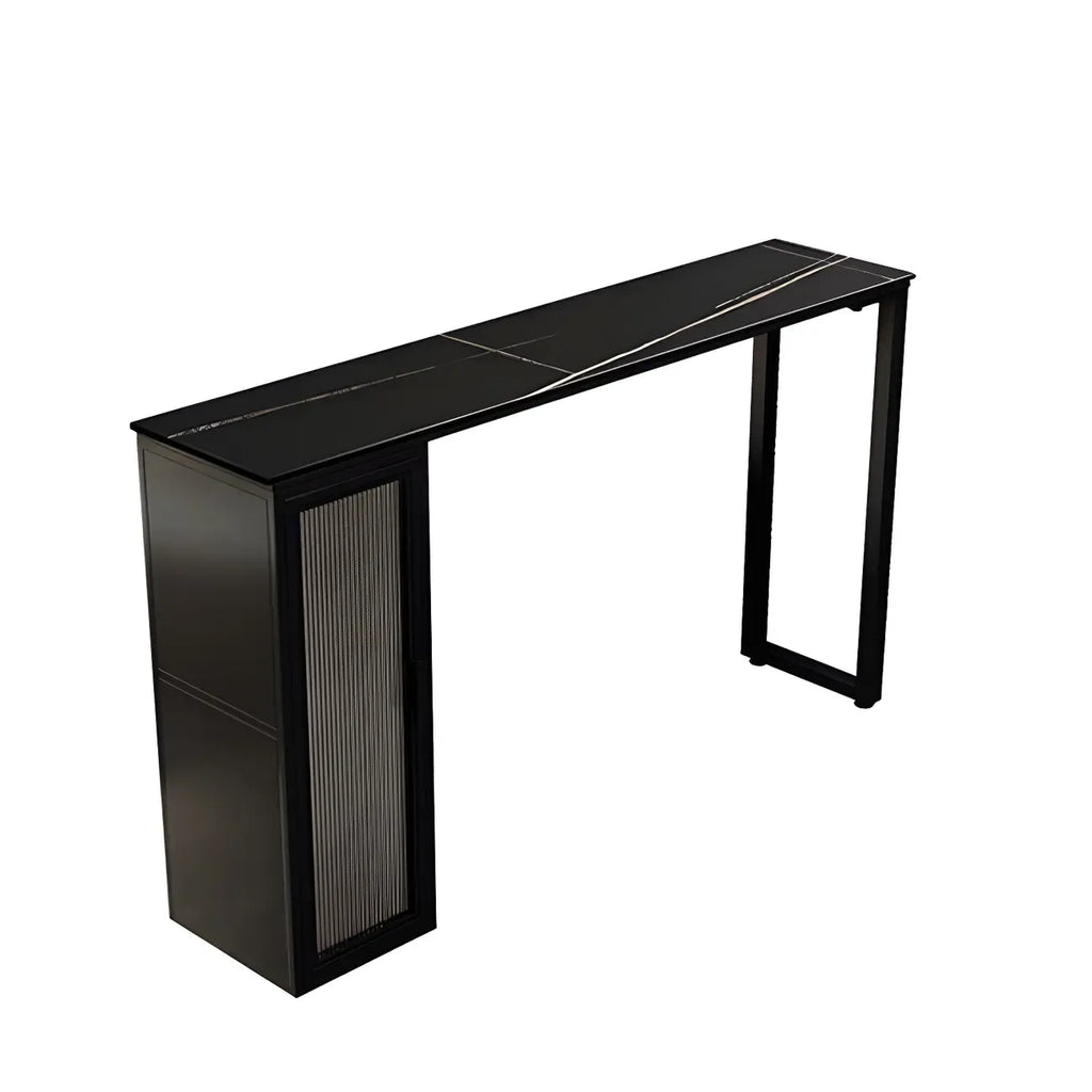 Modern Black Stone Steel Pedestal Storage Bar Tables