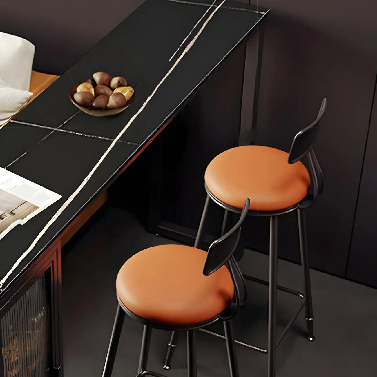 Modern Black Stone Steel Pedestal Storage Bar Tables