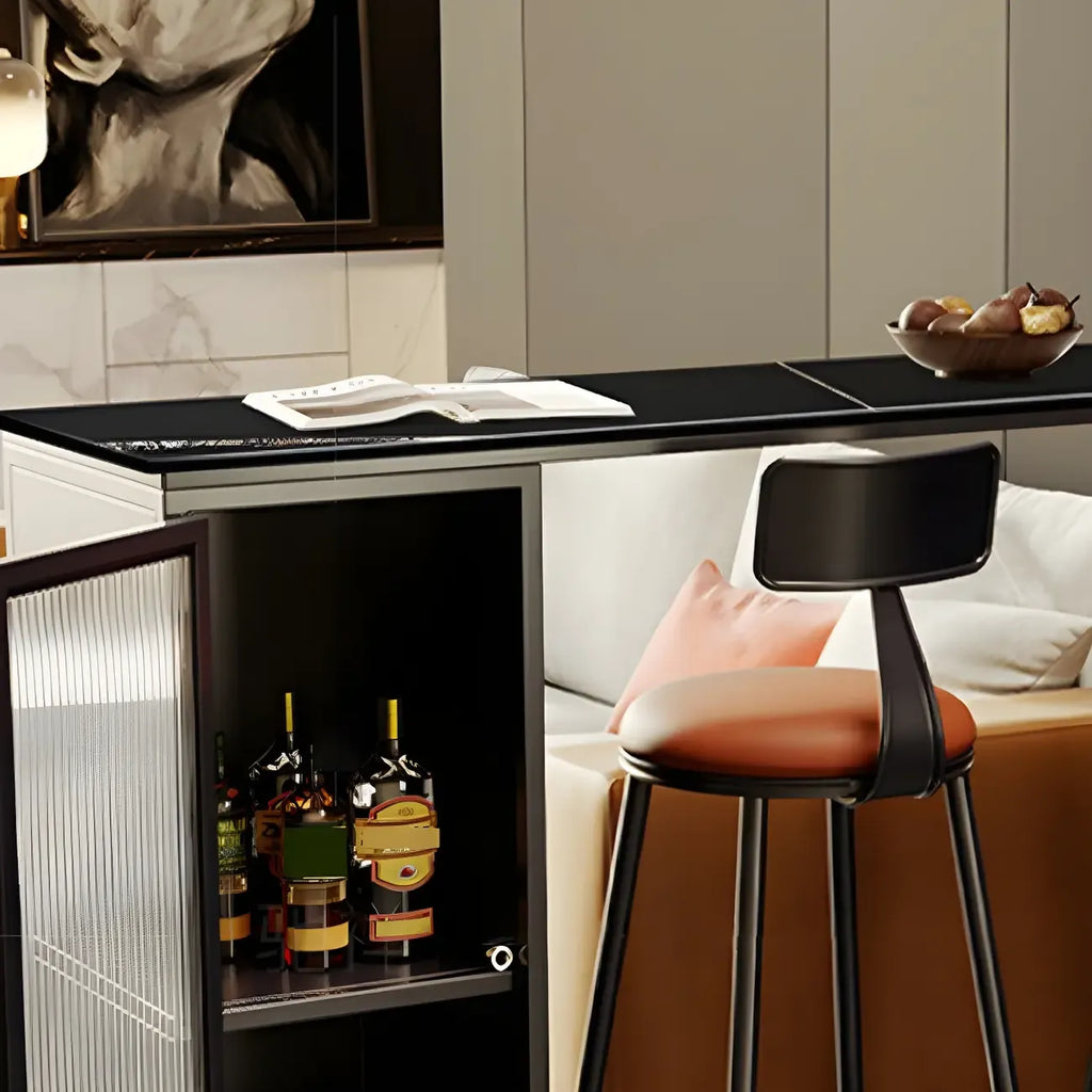 Modern Black Stone Steel Pedestal Storage Bar Tables