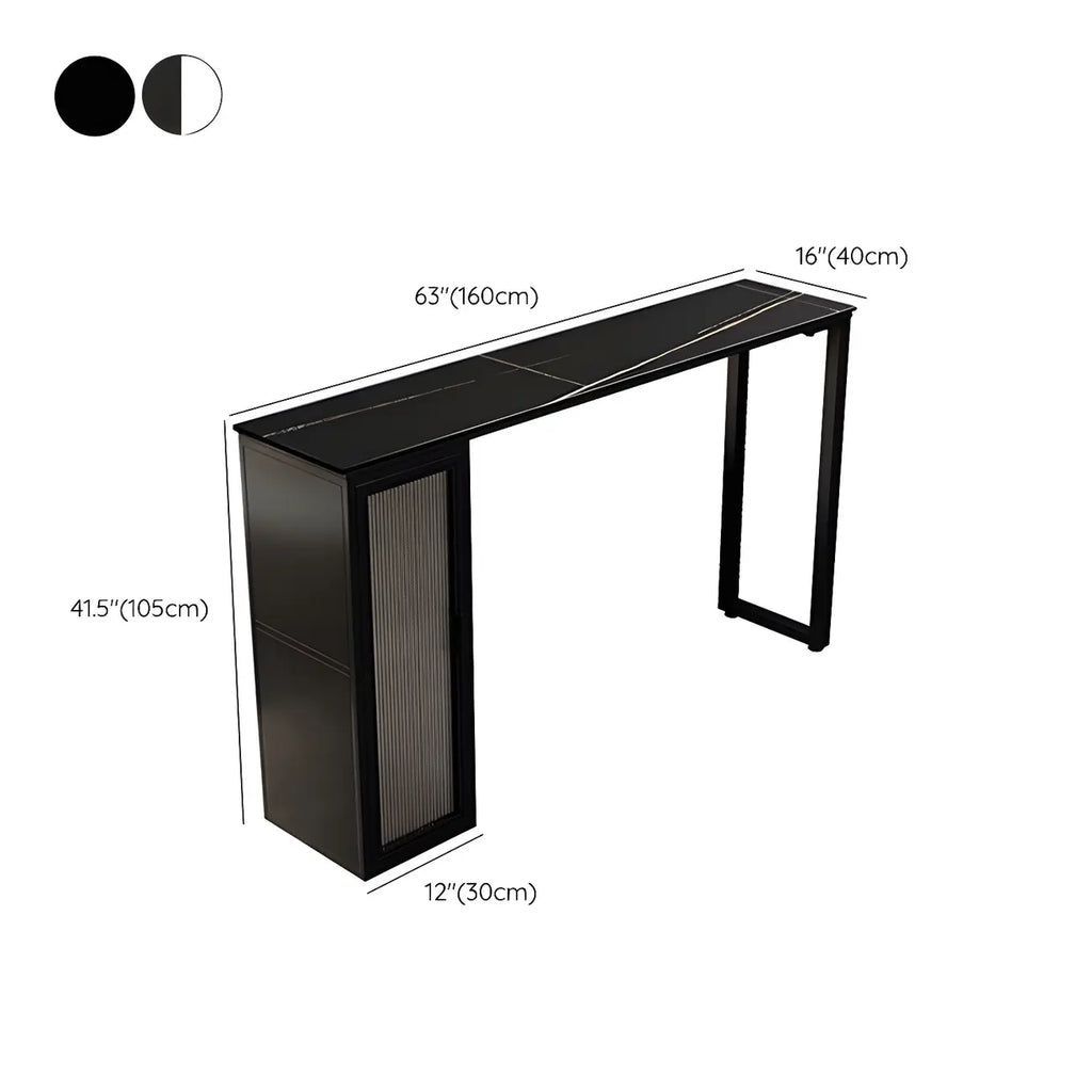 Modern Black Stone Steel Pedestal Storage Bar Tables