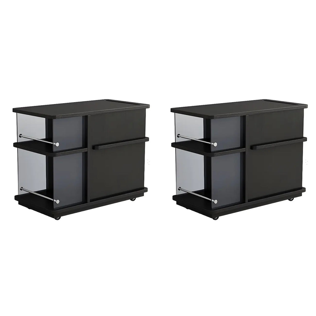 Functional Black Rectangular Wood Side Table with Storage