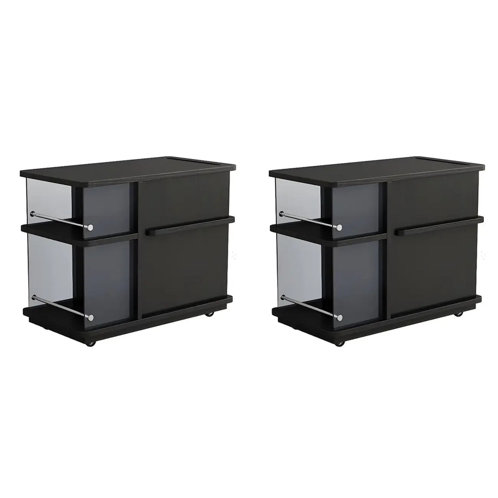 Functional Black Rectangular Wood Side Table with Storage