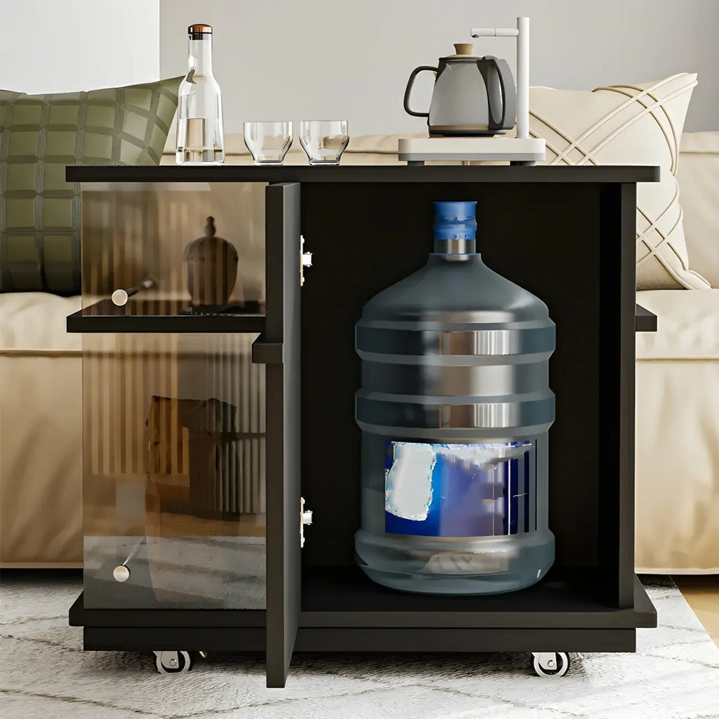 Functional Black Rectangular Wood Side Table with Storage