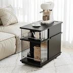 Functional Black Rectangular Wood Side Table with Storage