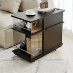 Functional Black Rectangular Wood Side Table with Storage
