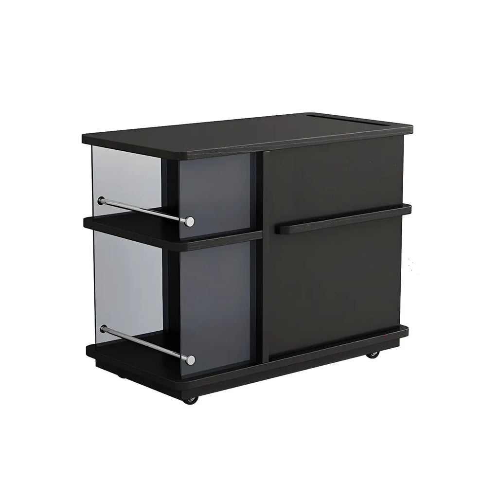 Functional Black Rectangular Wood Side Table with Storage