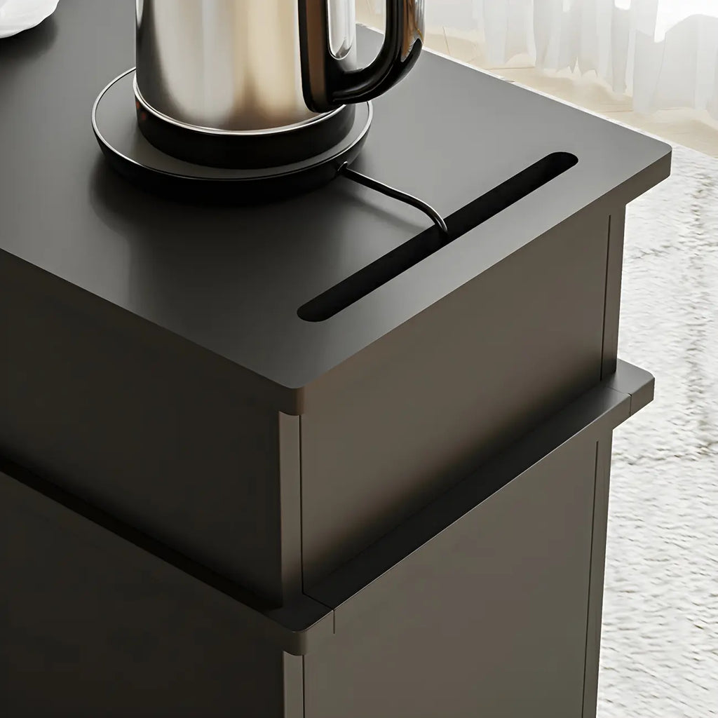 Functional Black Rectangular Wood Side Table with Storage