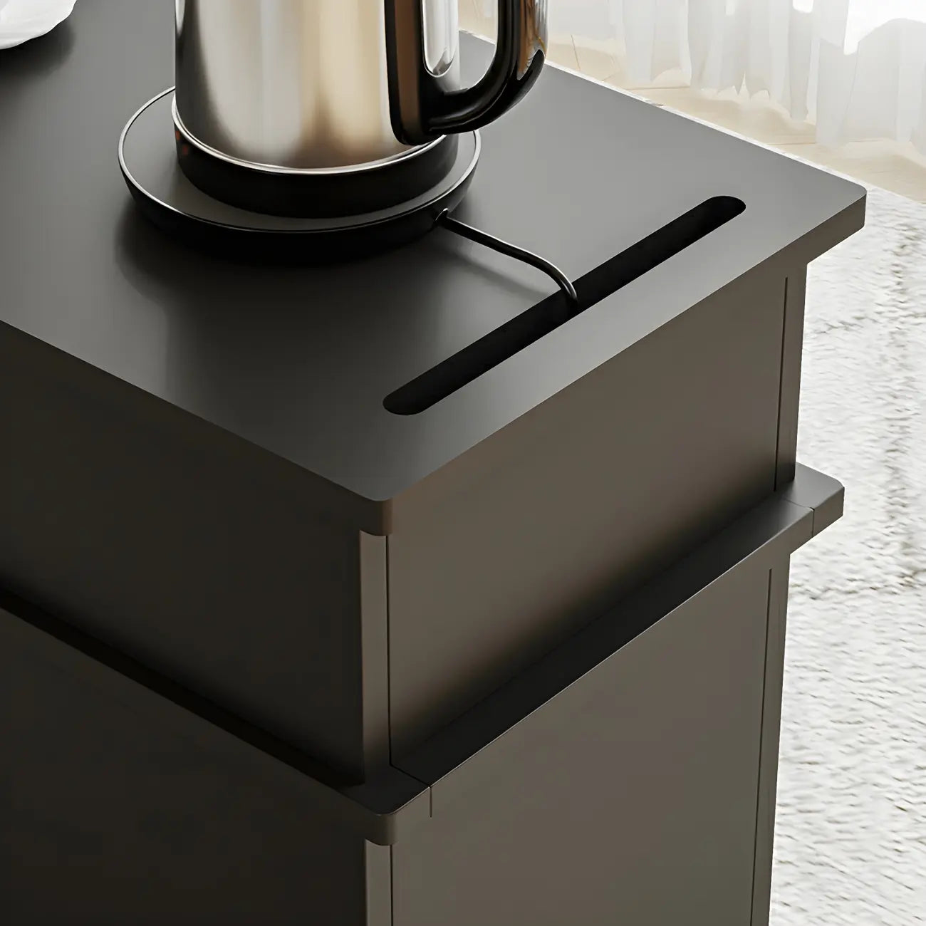 Functional Black Rectangular Wood Side Table with Storage