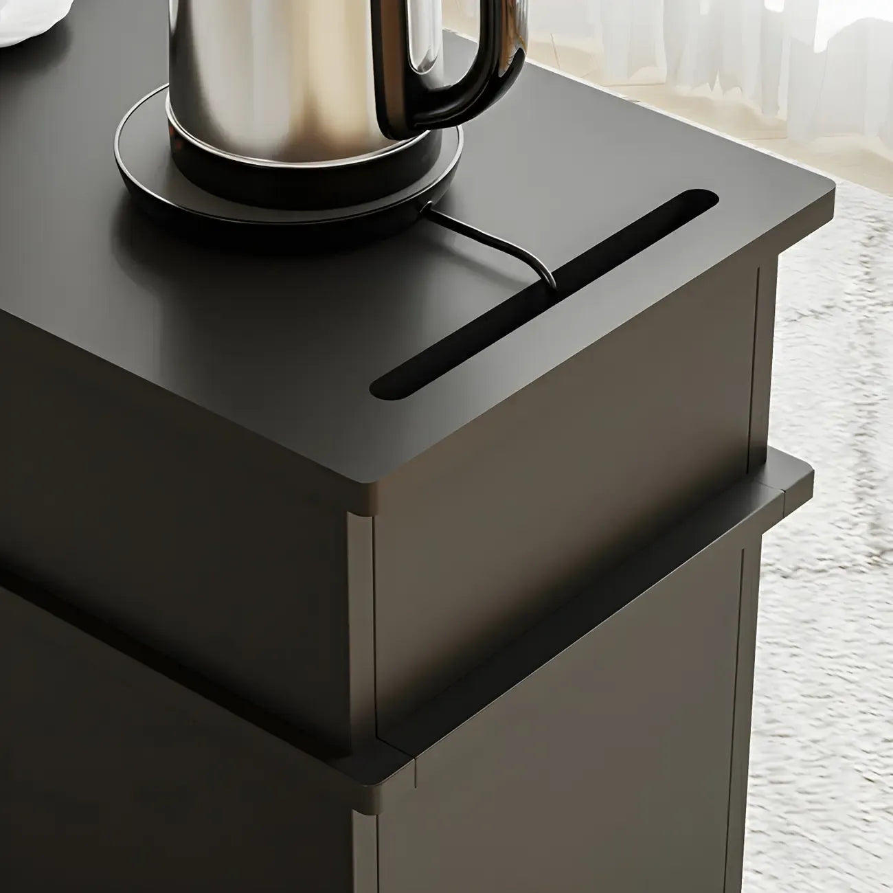 Functional Black Rectangular Wood Side Table with Storage