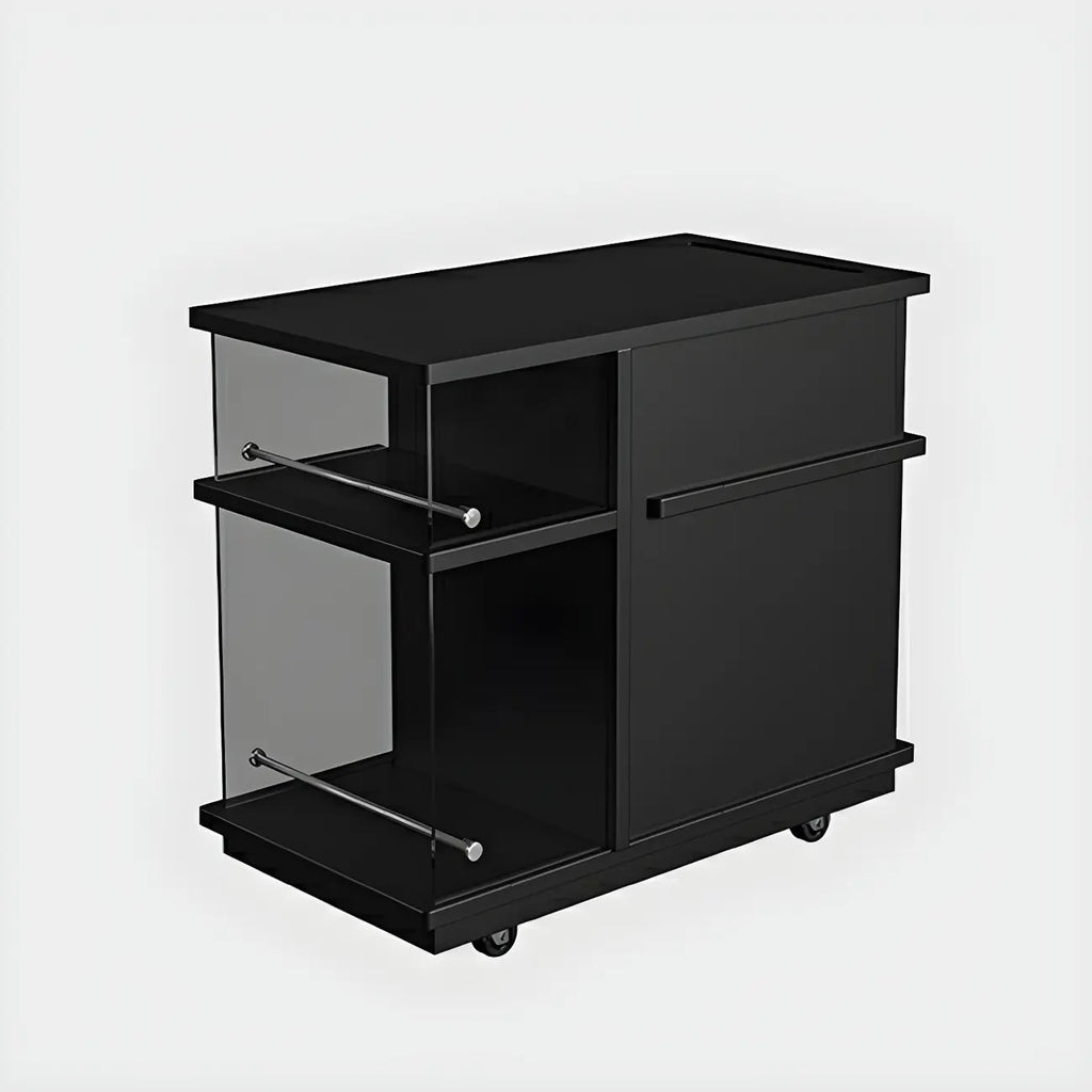 Functional Black Rectangular Wood Side Table with Storage