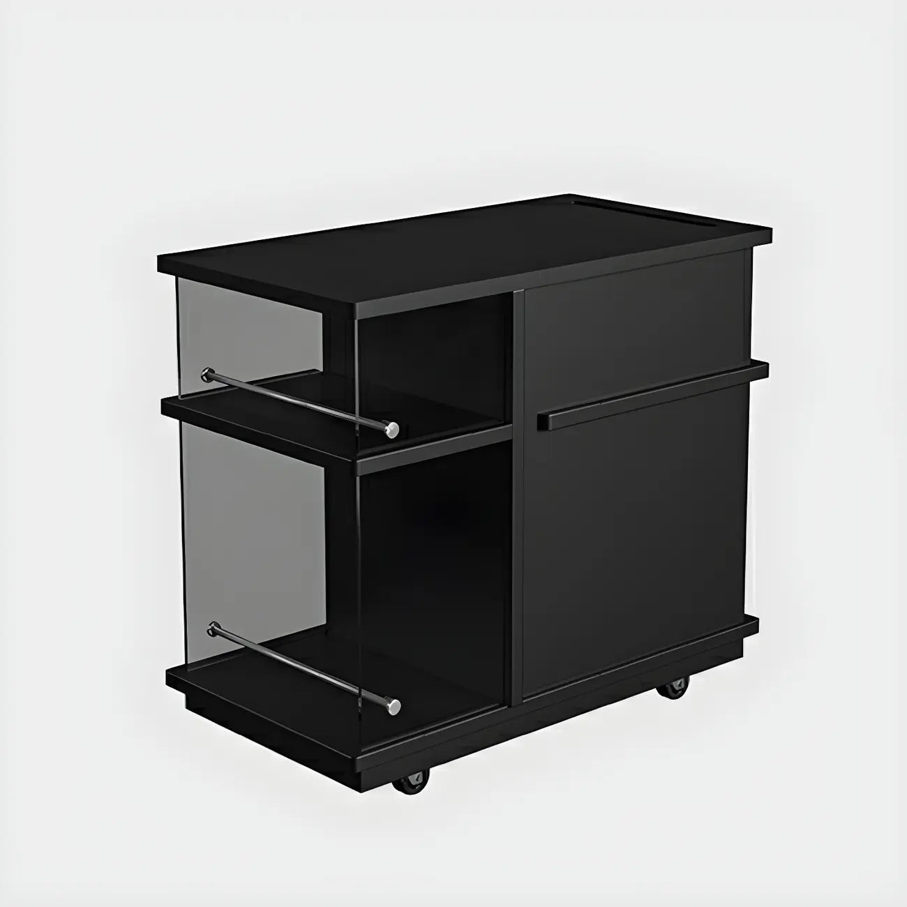 Functional Black Rectangular Wood Side Table with Storage