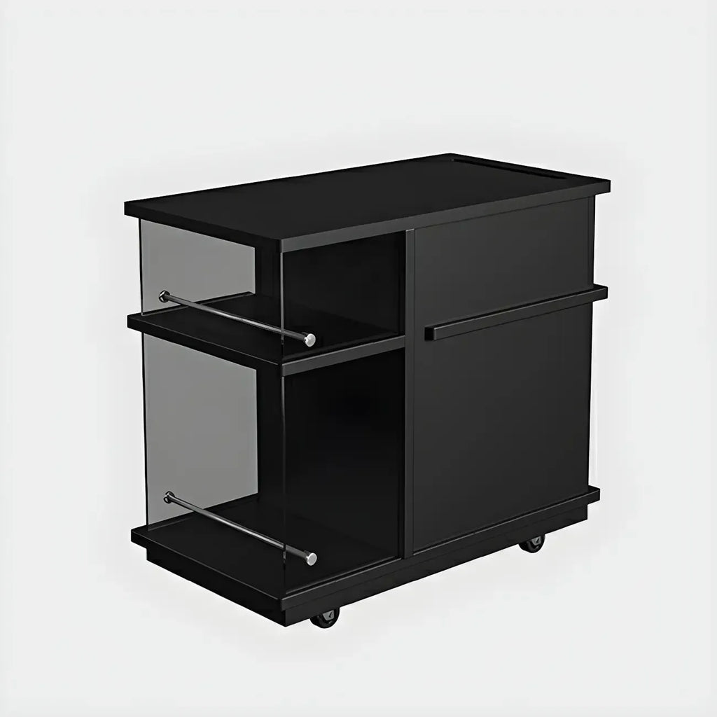 Functional Black Rectangular Wood Side Table with Storage