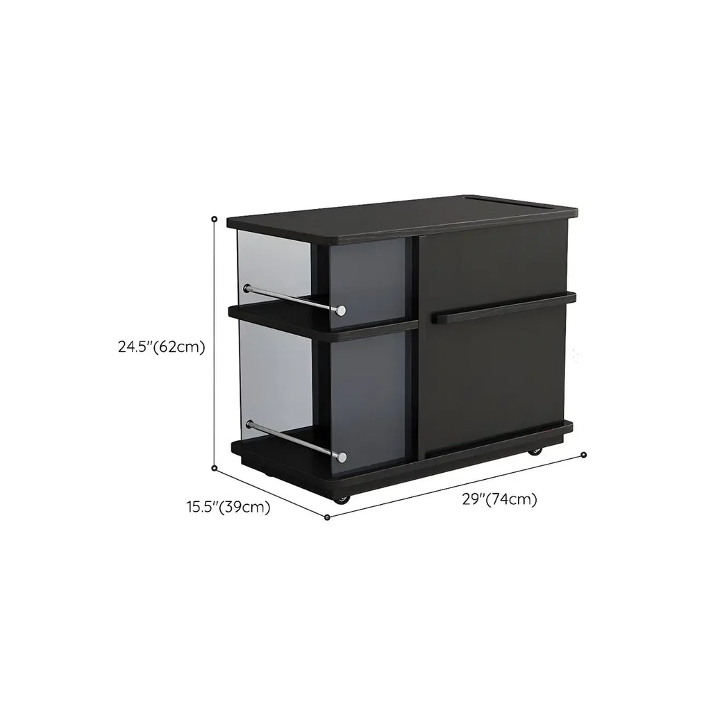 Functional Black Rectangular Wood Side Table with Storage