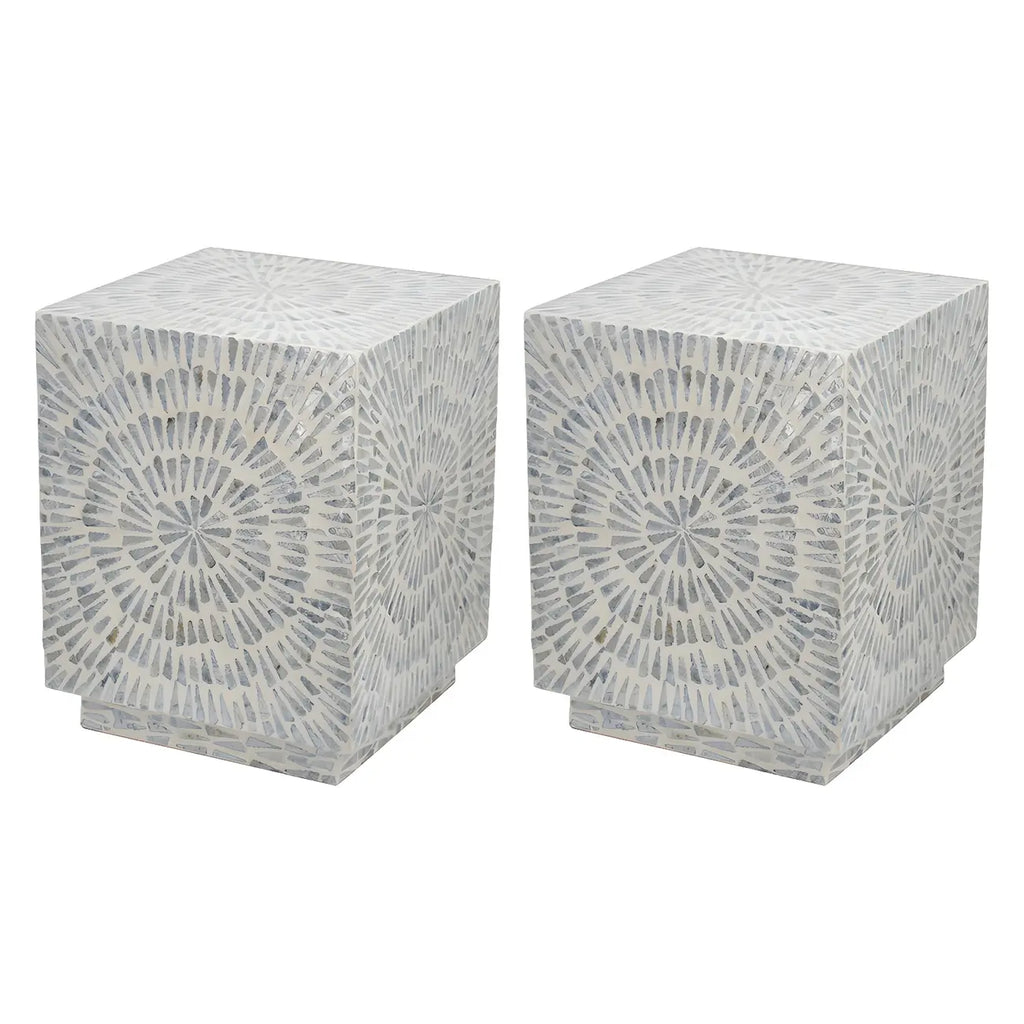 Tropical Mosaic Wooden Round Side Table