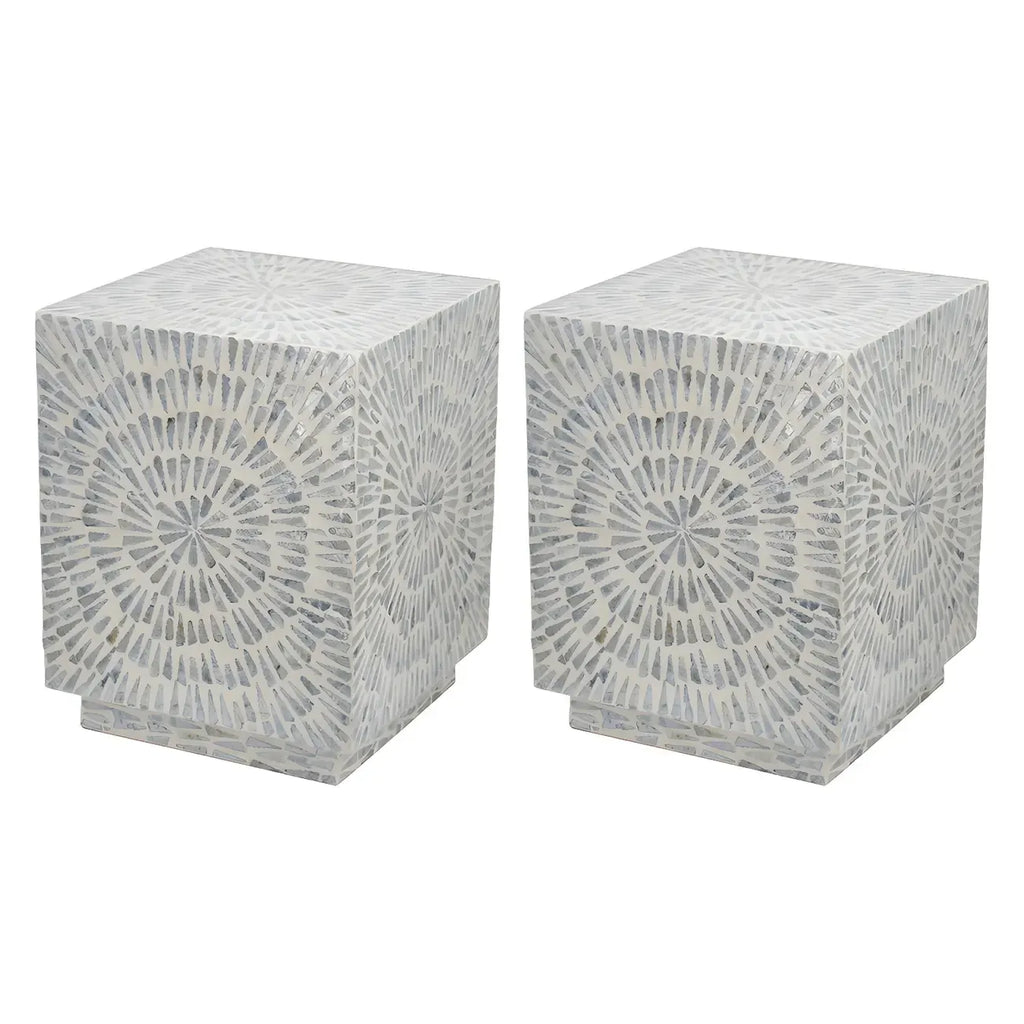 Tropical Mosaic Wooden Round Side Table