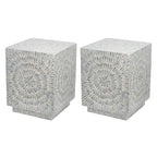 Tropical Mosaic Wooden Round Side Table
