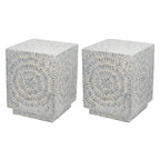 Tropical Mosaic Wooden Round Side Table