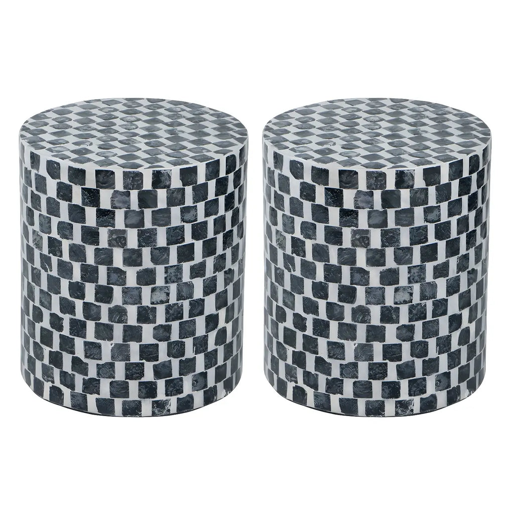Tropical Mosaic Wooden Round Side Table