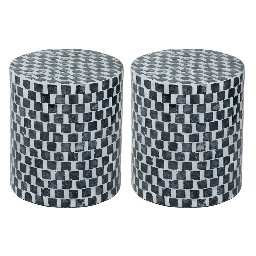 Tropical Mosaic Wooden Round Side Table