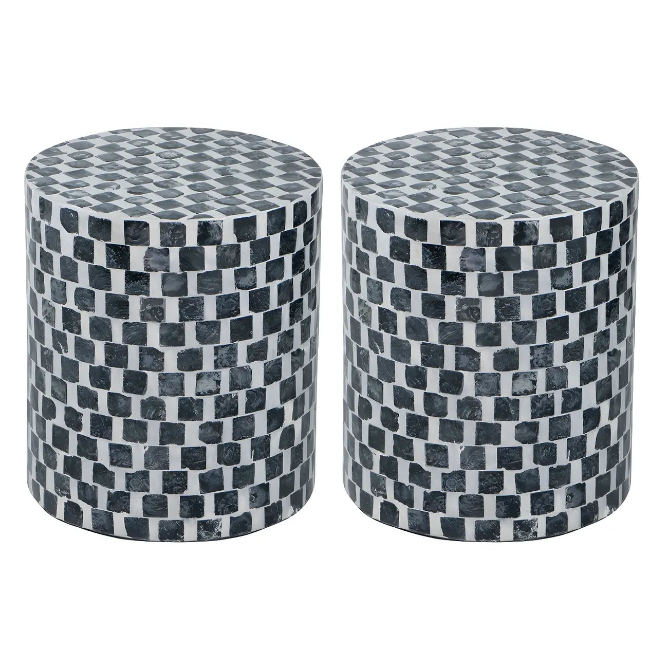 Tropical Mosaic Wooden Round Side Table