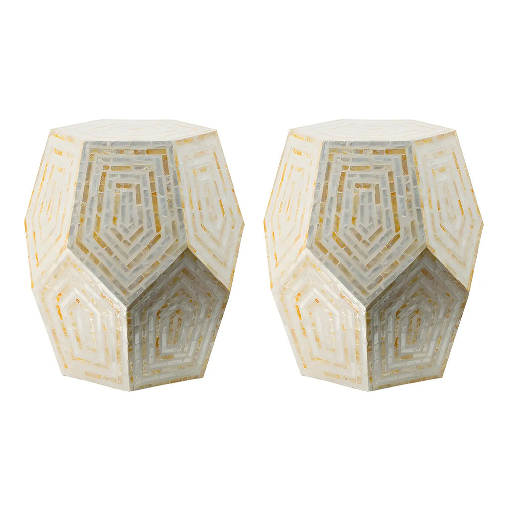 Tropical Mosaic Wooden Round Side Table
